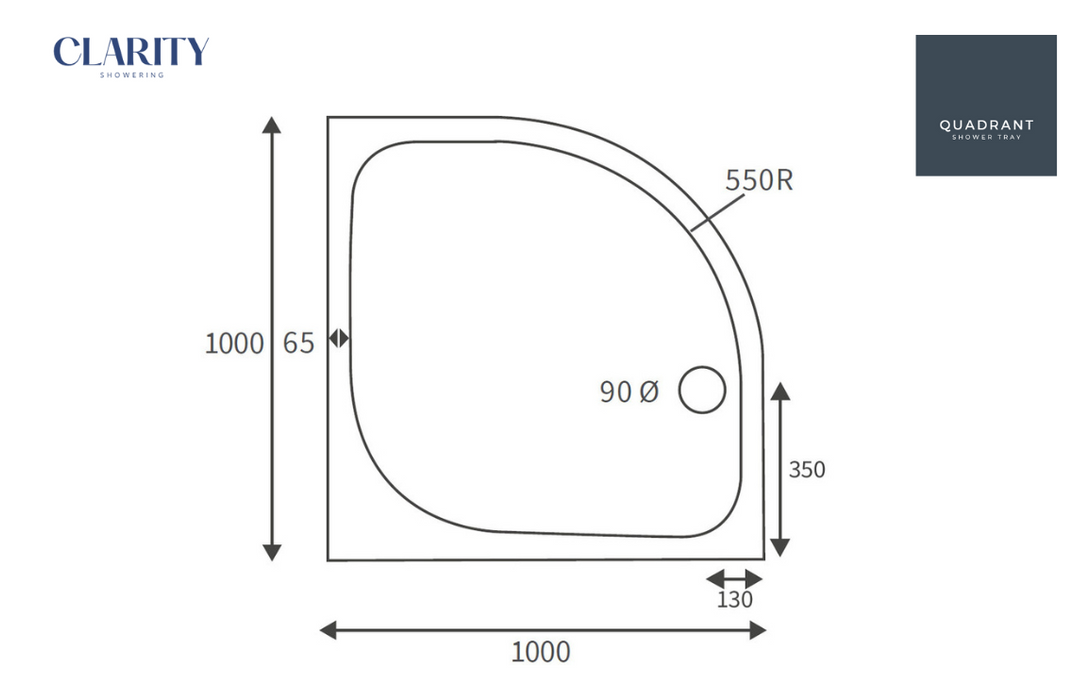 Clarity Showering - Deluxe Slimline Shower Tray - Quadrant - Various Sizes