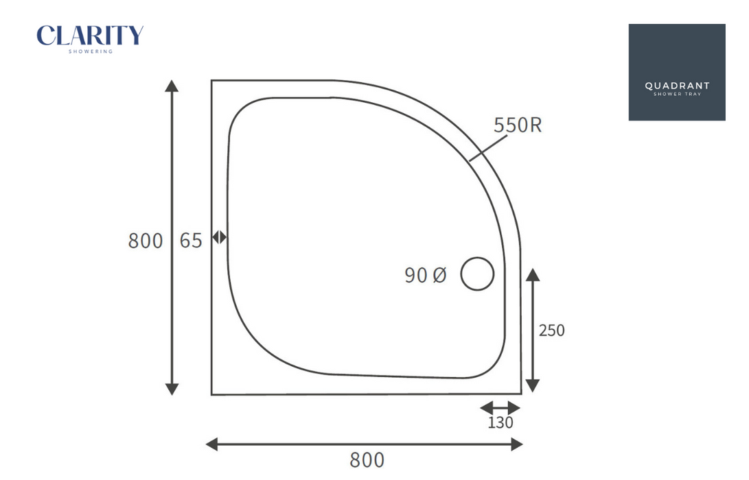 Clarity Showering - Deluxe Slimline Shower Tray - Quadrant - Various Sizes