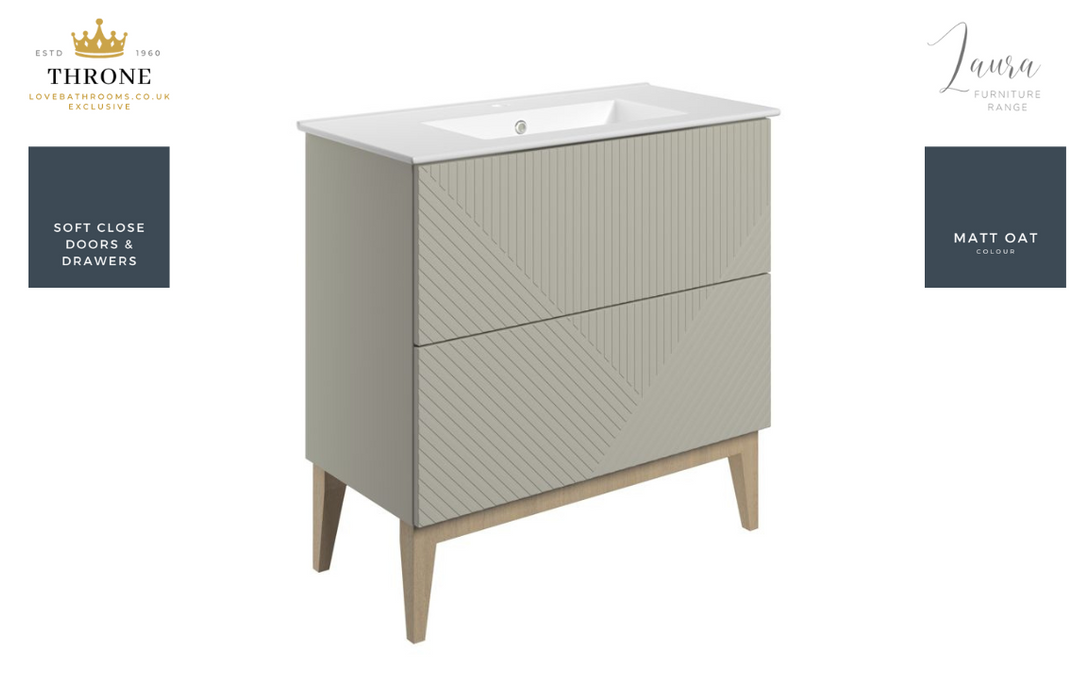 Throne - Laura - 815mm Floor Standing 2 Drawer Basin Unit & Basin - Matt Oat