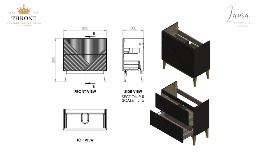 Throne - Laura - 815mm Floor Standing 2 Drawer Basin Unit & Basin - Matt Oat