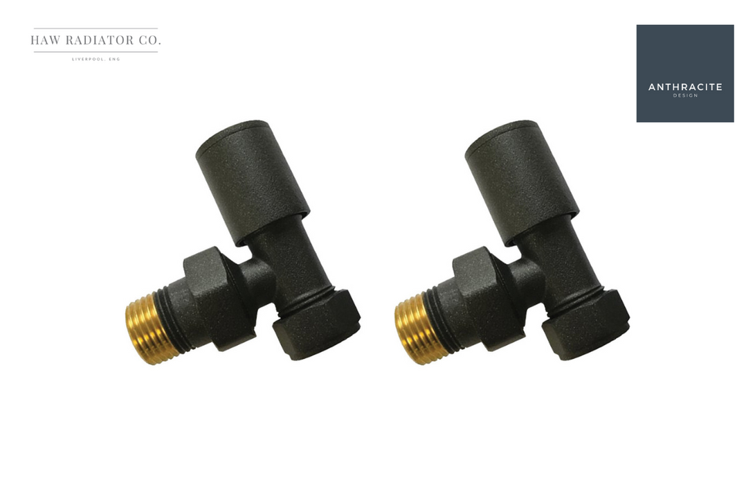 HAW Rad Co. - Heavy Pattern Anthracite Radiator Valves - Angled