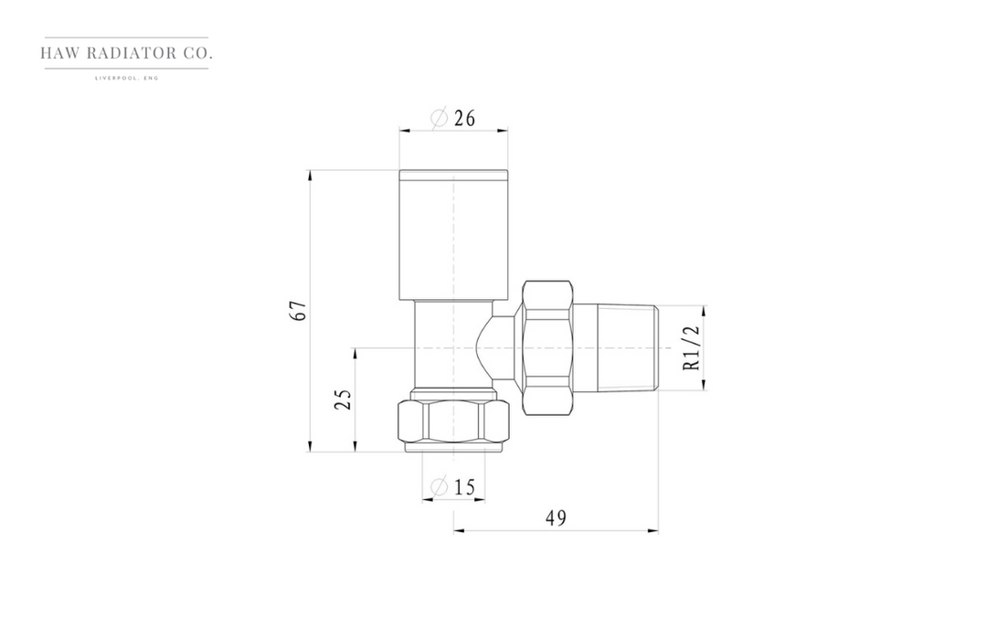 HAW Rad Co. - Heavy Pattern Anthracite Radiator Valves - Angled