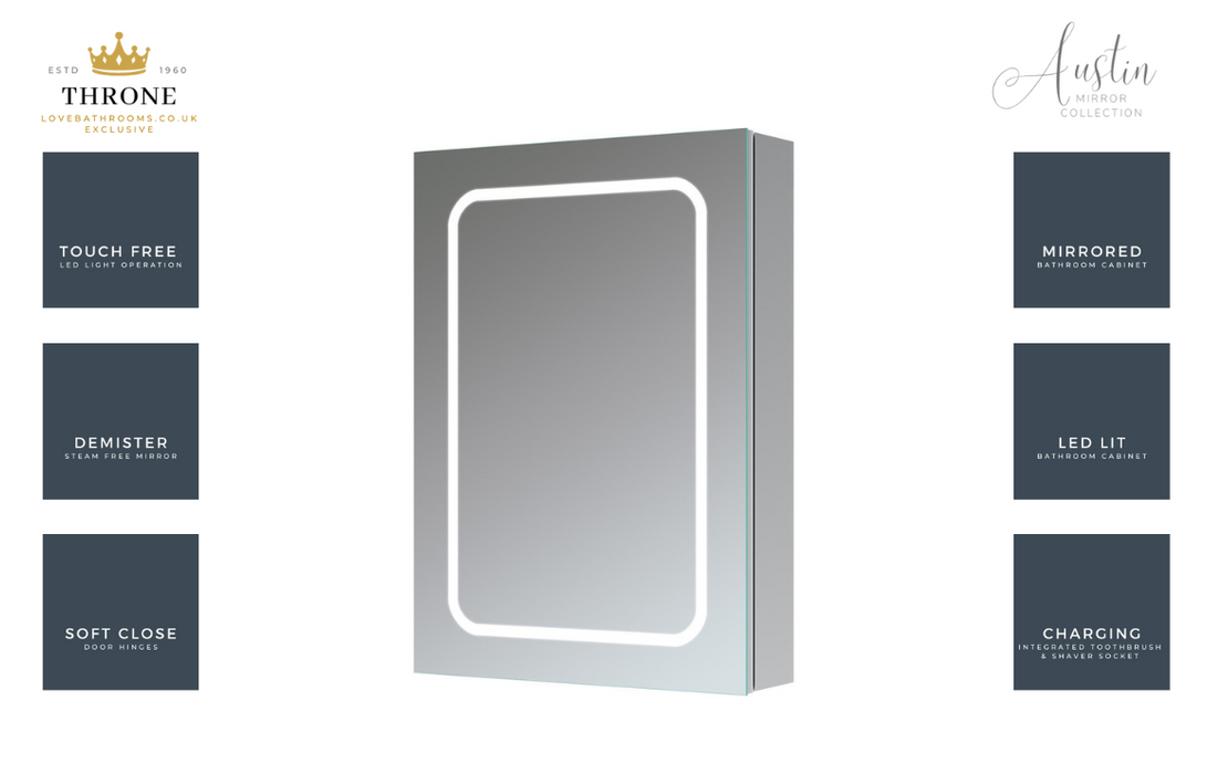 Throne - Austin - 500mm 1 Door Front-Lit LED Bathroom Mirror Cabinet