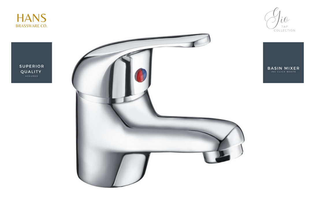 Hans Brassware Co. - Gio - Basin Mixer Bathroom Tap & Click Clack Waste - Chrome