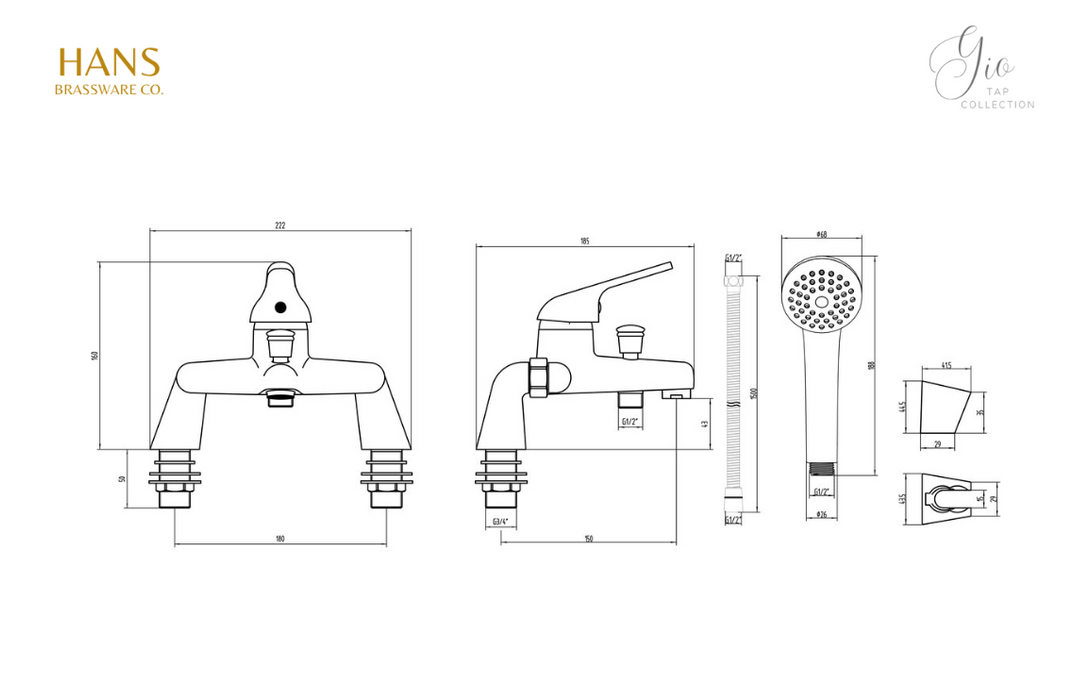 Hans Brassware Co. - Gio - Bath Shower Mixer Bathroom Tap - Chrome