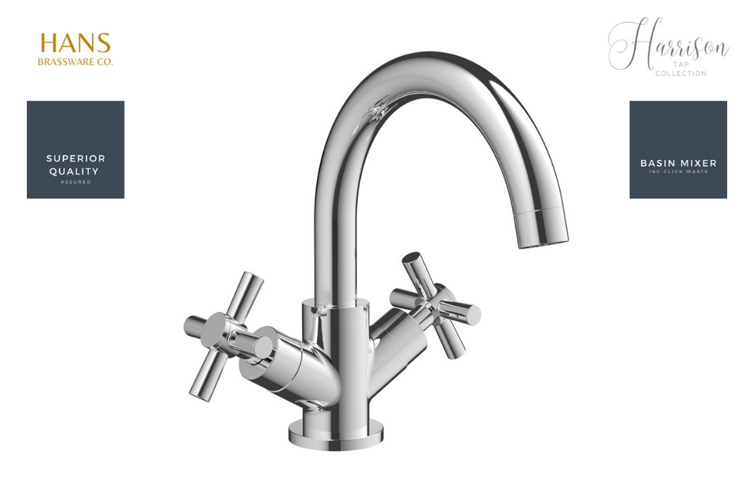 Hans Brassware Co. - Harrison - Basin Mixer Bathroom Tap & Click Clack Waste - Chrome