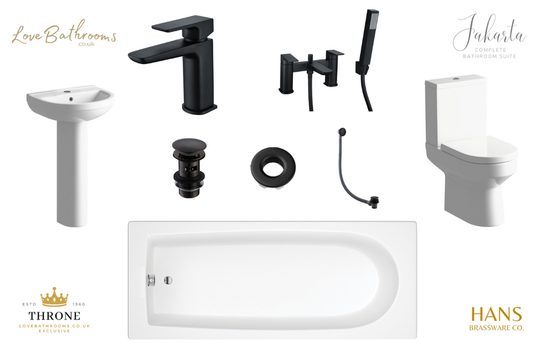 Jakarta Bathroom Suite with Bath Shower Mixer - Matt Black