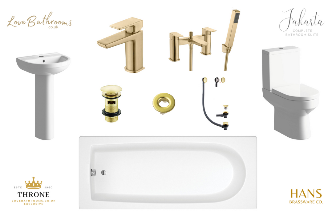 Jakarta Bathroom Suite with Bath Shower Mixer - Brushed Brass