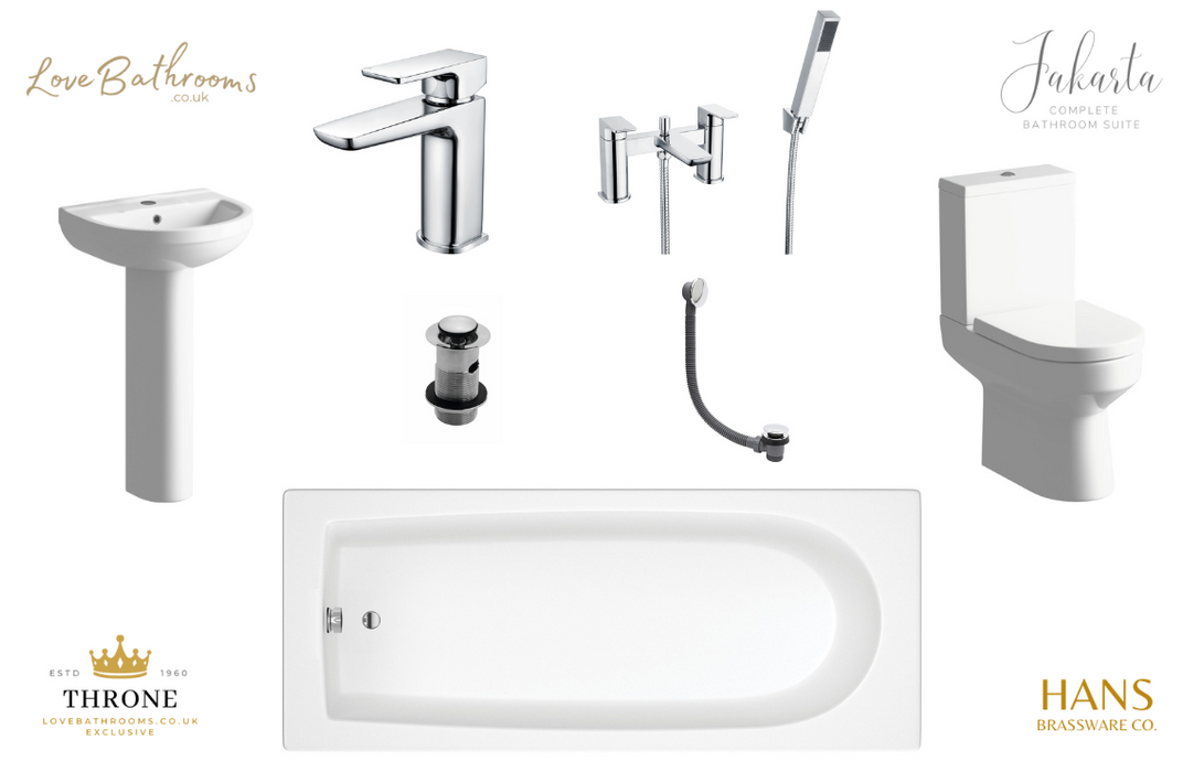 Jakarta Bathroom Suite with Bath Shower Mixer - Chrome