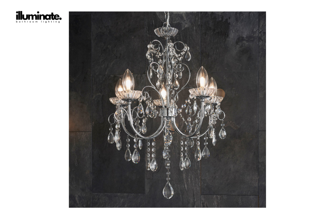 Illuminate - Rubric - 5 Arm Chandelier Ceiling Light - Chrome