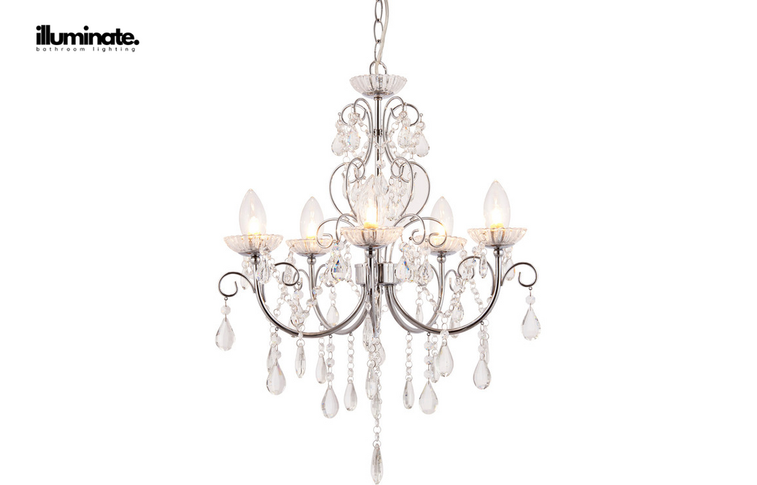 Illuminate - Rubric - 5 Arm Chandelier Ceiling Light - Chrome