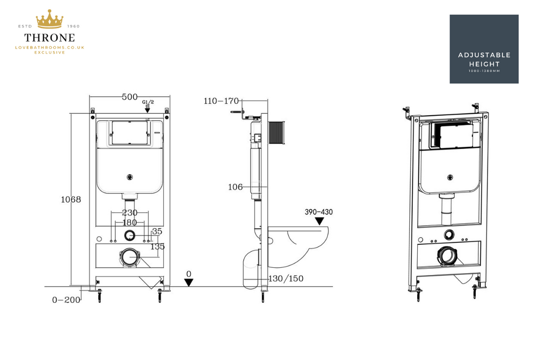 Throne - Wall Hung Toilet Frame & Cistern (Adjustable Height)