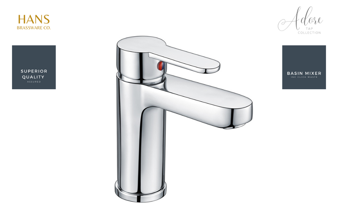 Hans Brassware Co. - Adore - Basin Mixer Bathroom Tap & Click Clack Waste - Chrome