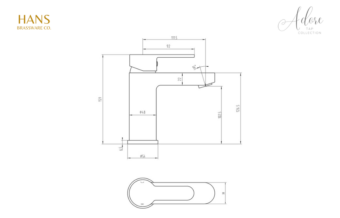 Hans Brassware Co. - Adore - Basin Mixer Bathroom Tap & Click Clack Waste - Chrome