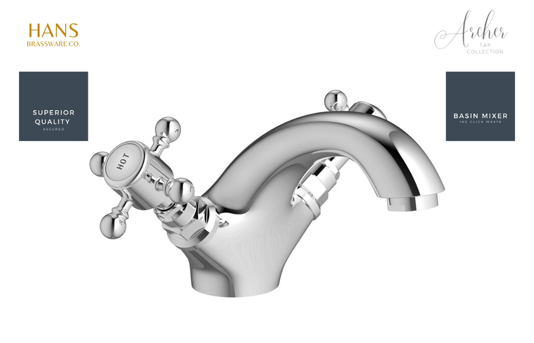 Hans Brassware Co. - Archer - Basin Mixer Bathroom Tap & Click Clack Waste - Chrome