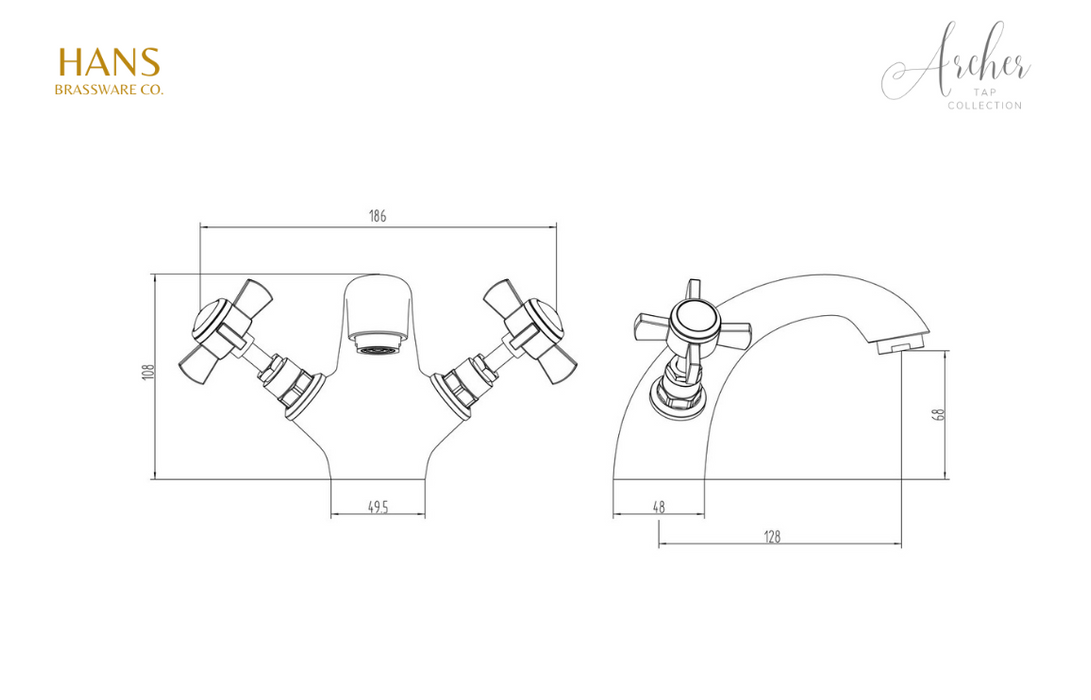 Hans Brassware Co. - Archer - Basin Mixer Bathroom Tap & Click Clack Waste - Chrome