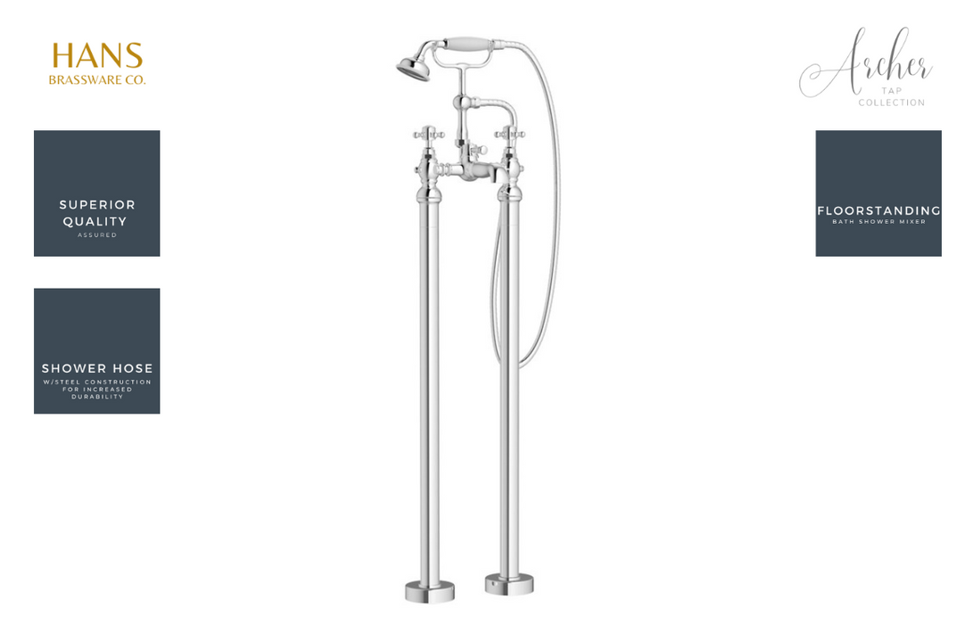 Hans Brassware Co. - Archer - Floor Standing Bath Shower Mixer Bathroom Tap - Chrome