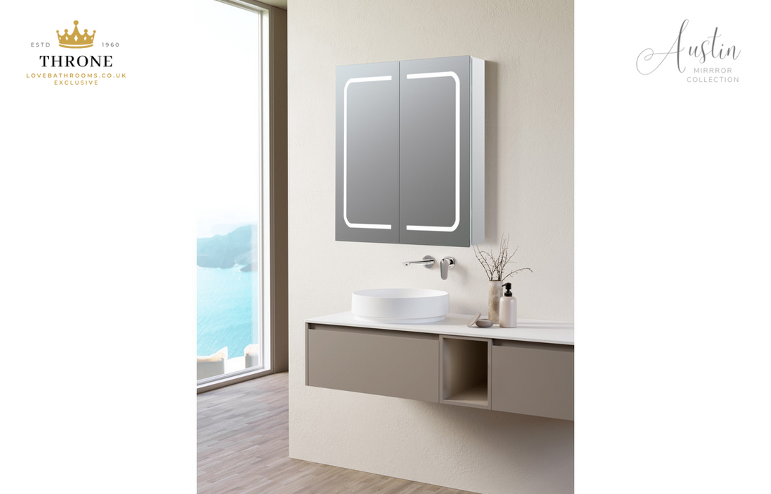 Throne - Austin - 600mm 2 Door Front-Lit LED Bathroom Mirror Cabinet