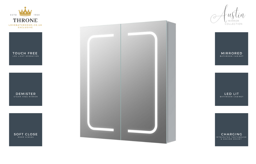 Throne - Austin - 600mm 2 Door Front-Lit LED Bathroom Mirror Cabinet