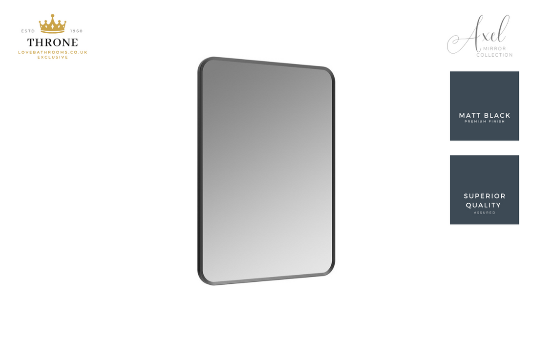 Throne - Axel - 600x800mm Rectangle Bathroom Mirror - Matt Black