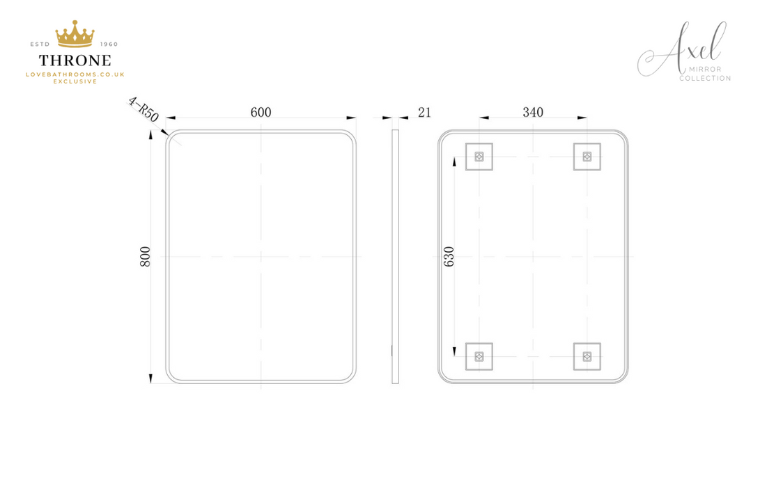 Throne - Axel - 600x800mm Rectangle Bathroom Mirror - Brushed Brass