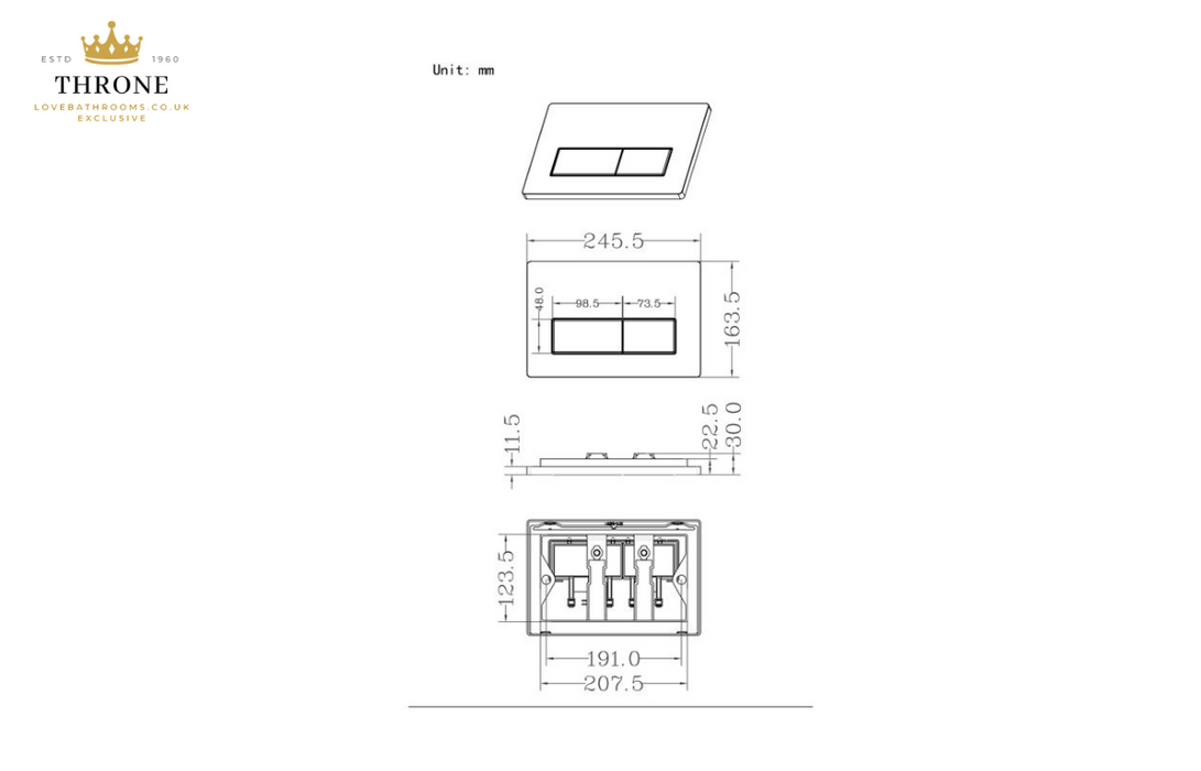 Throne - Rectangle Dual Flush Plate - Brushed Brass