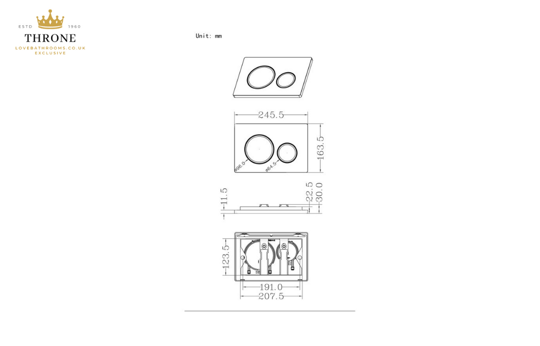 Throne - Round Button Dual Flush Plate - Matt Black