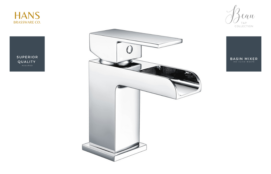 Hans Brassware Co. - Beau - Mono Basin Mixer Bathroom Tap & Click Clack Waste - Chrome