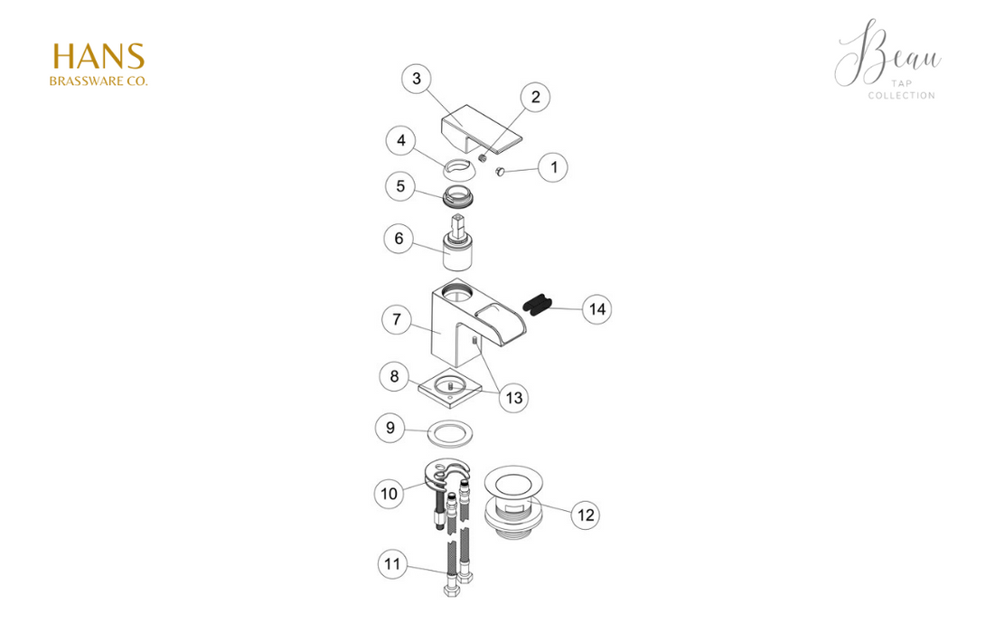 Hans Brassware Co. - Beau - Cloakroom Basin Mixer Bathroom Tap & Click Clack Waste - Chrome