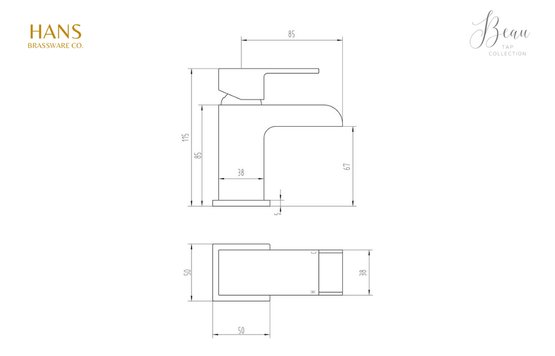 Hans Brassware Co. - Beau - Cloakroom Basin Mixer Bathroom Tap & Click Clack Waste - Chrome