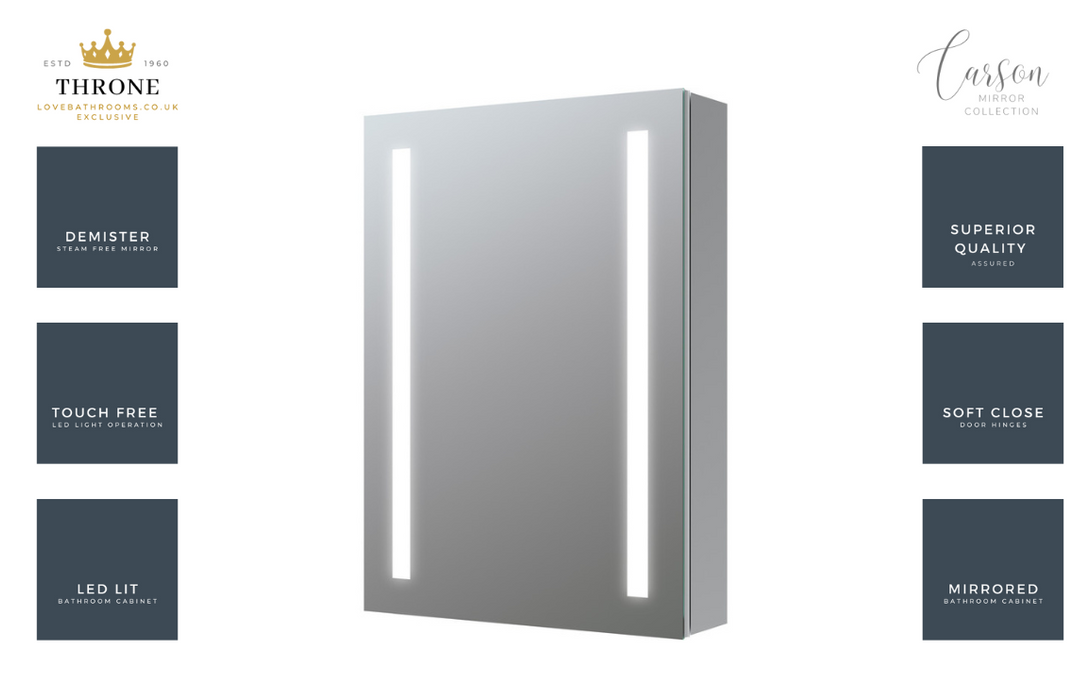 Throne - Carson - 500mm 1 Door Front-Lit LED Bathroom Mirror Cabinet