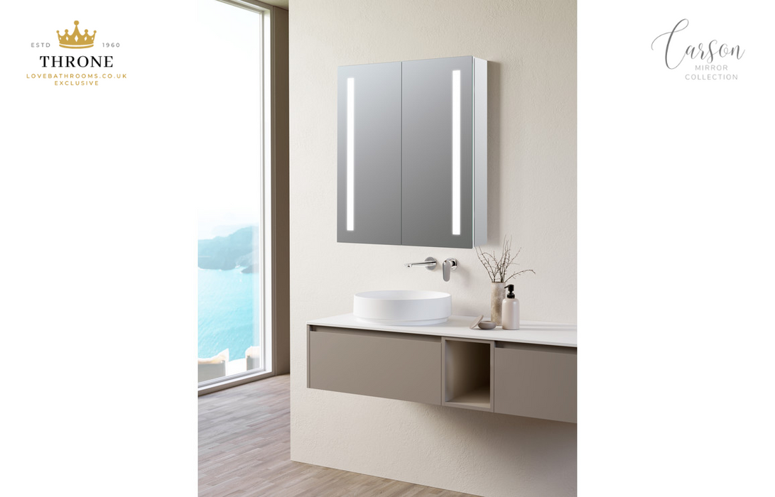 Throne - Carson - 600mm 2 Door Front-Lit LED Bathroom Mirror Cabinet