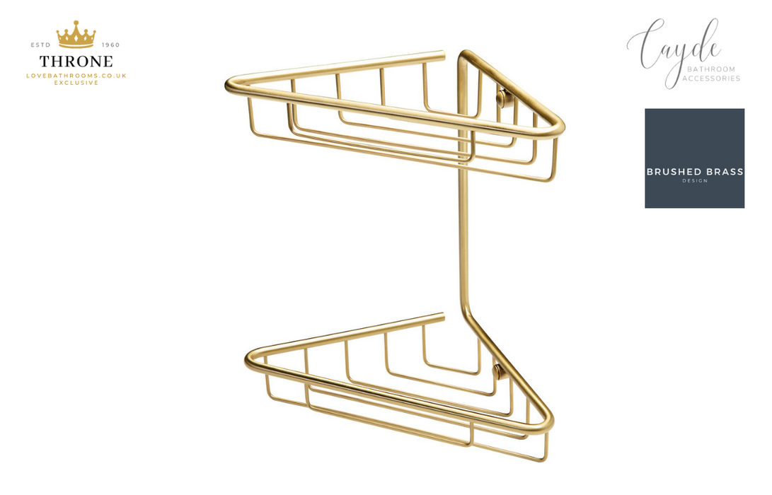 Throne - Cayde - 2-Tier Corner Shower Storage Caddy - Brushed Brass Bathroom Accessory