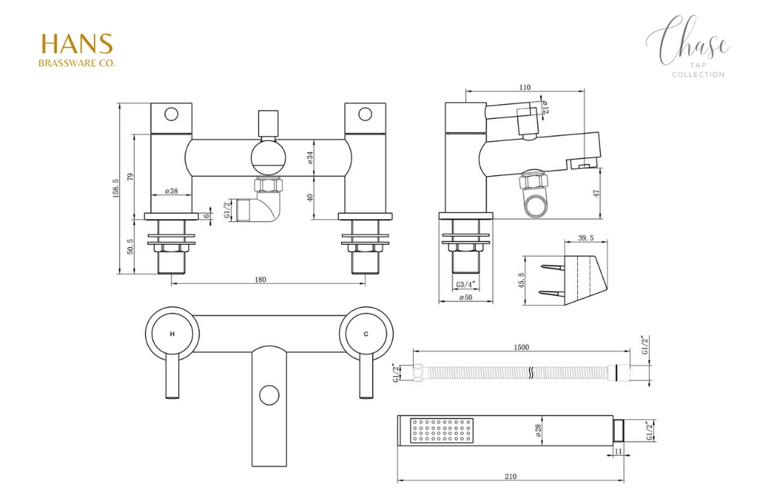 Hans Brassware Co. - Chase - Bath Shower Mixer Bathroom Tap - Chrome