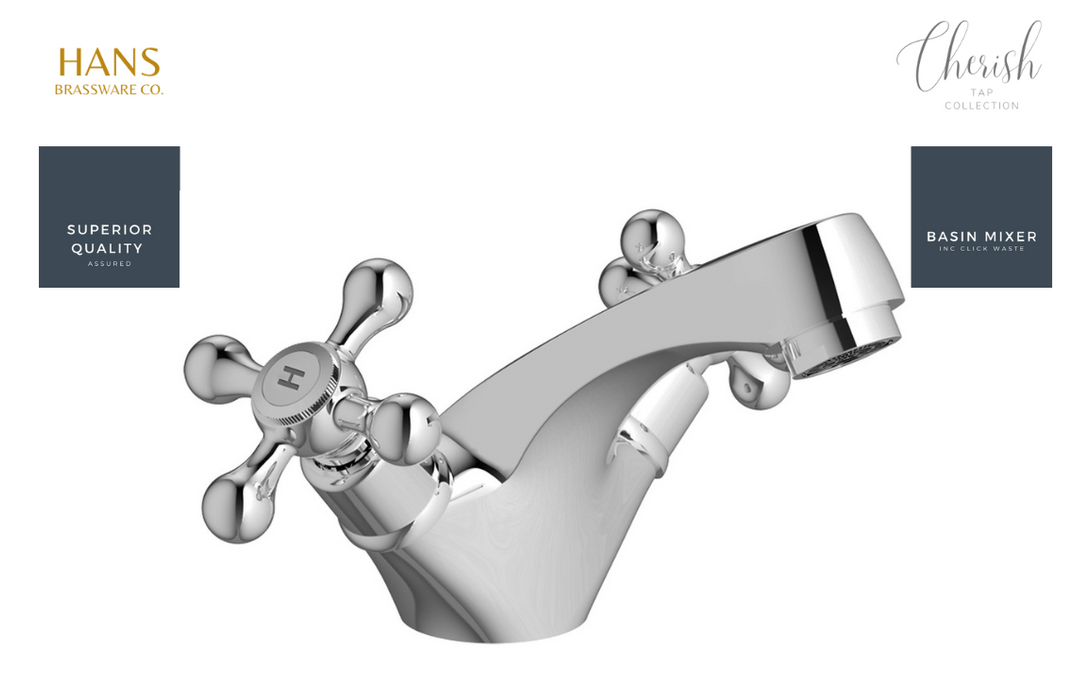 Hans Brassware Co. - Cherish - Basin Mixer Bathroom Tap & Click Clack Waste - Chrome