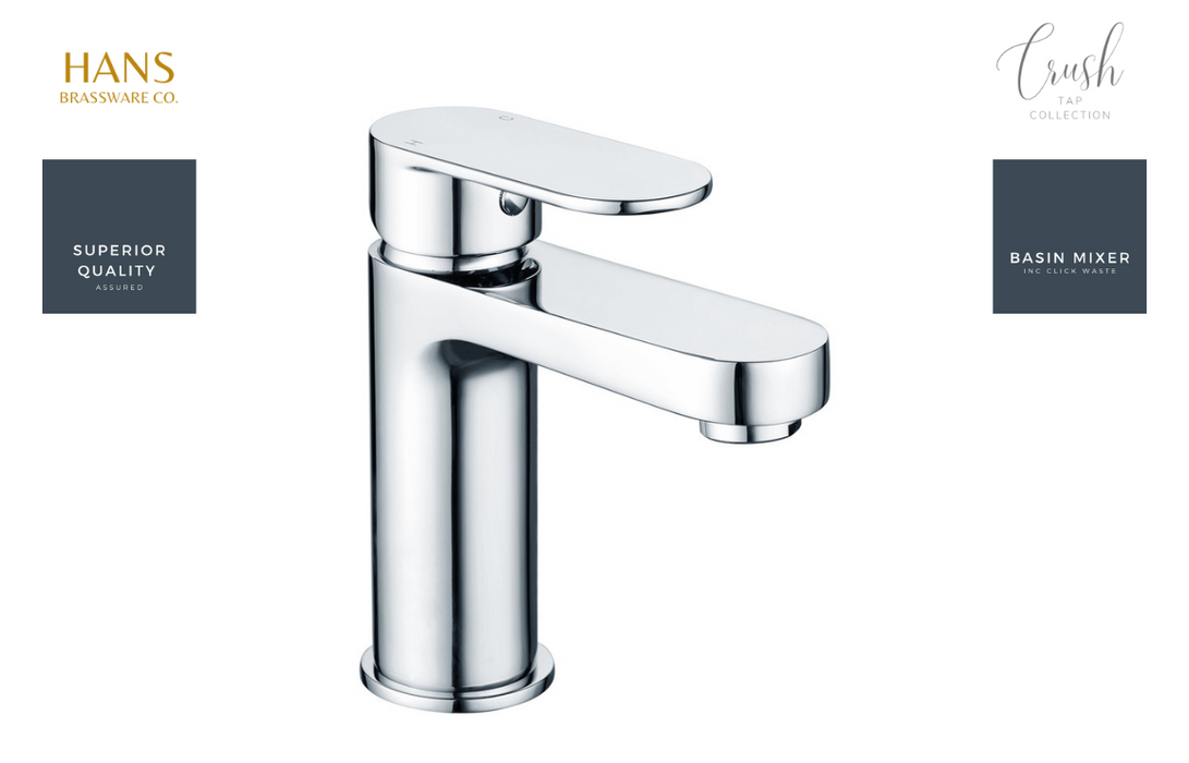 Hans Brassware Co. - Crush - Basin Mixer Bathroom Tap & Click Clack Waste - Chrome