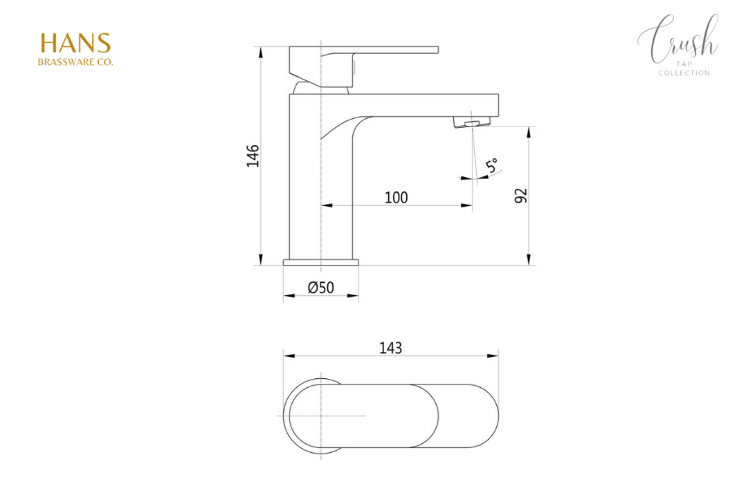 Hans Brassware Co. - Crush - Basin Mixer Bathroom Tap & Click Clack Waste - Chrome