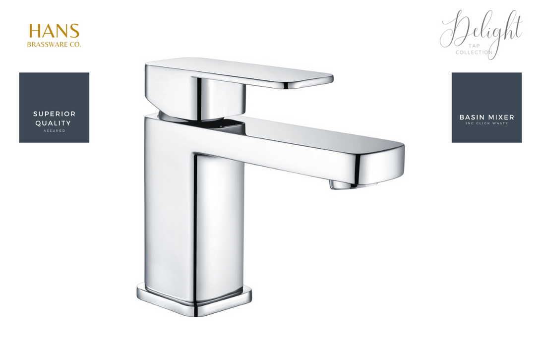 Hans Brassware Co. - Delight - Mono Basin Mixer Bathroom Tap & Click Clack Waste - Chrome