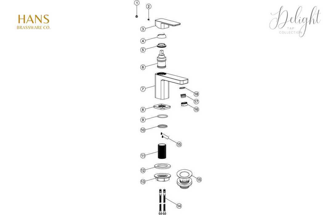 Hans Brassware Co. - Delight - Mono Basin Mixer Bathroom Tap & Click Clack Waste - Chrome