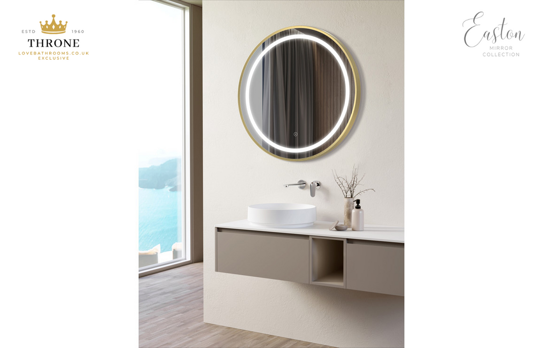 Throne - Easton - 600mm Round Front-Lit LED Bathroom Mirror - Brushed Brass