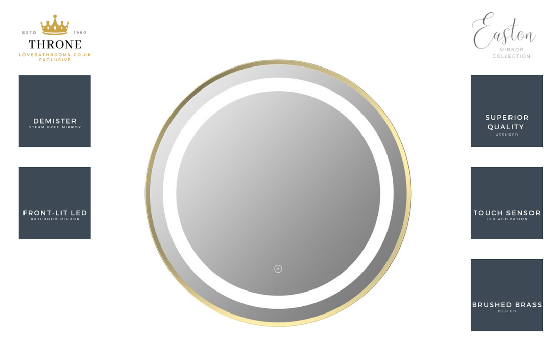 Throne - Easton - 600mm Round Front-Lit LED Bathroom Mirror - Brushed Brass