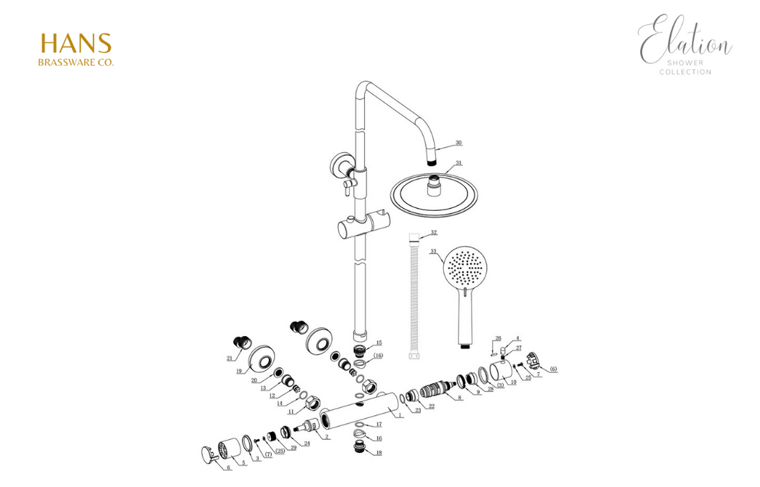 Hans Brassware Co. - Elation - Thermostatic Twin Head Bar Valve Mixer Shower