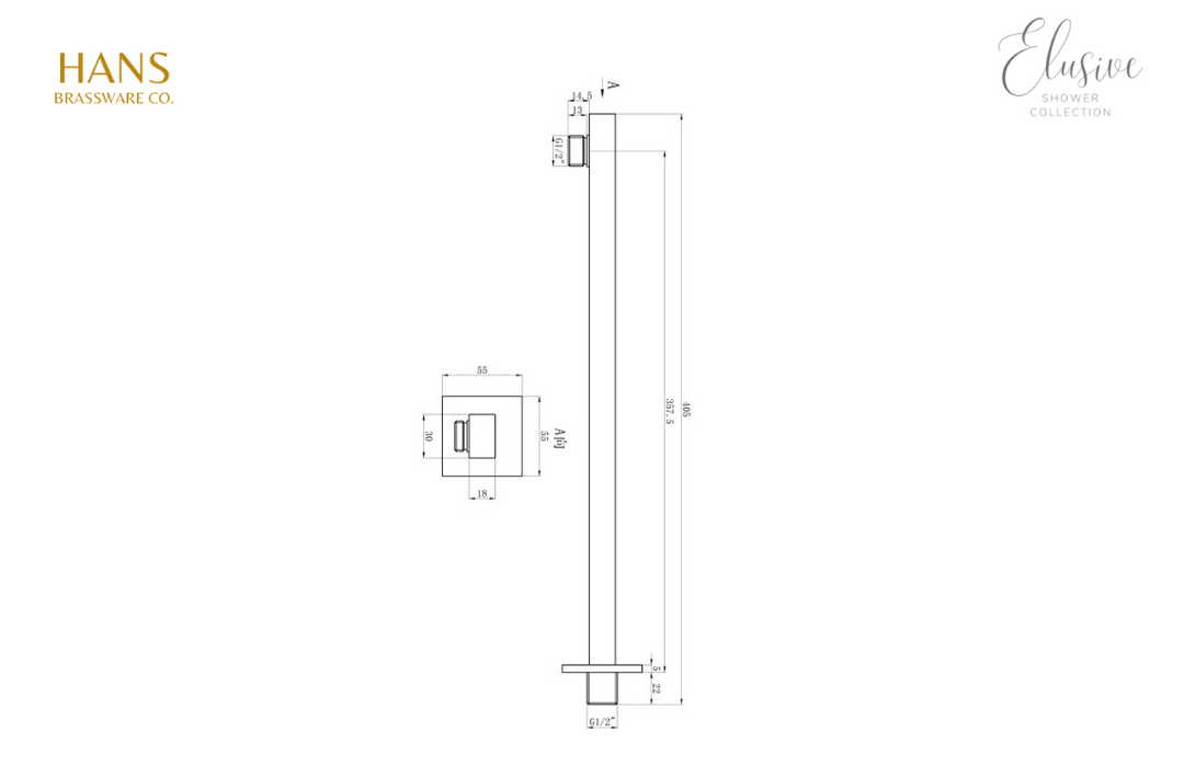 Hans Brassware Co. - Elusive Shower Pack Two - Twin Control Single Outlet Shower Valve Kit Square - w/Overhead