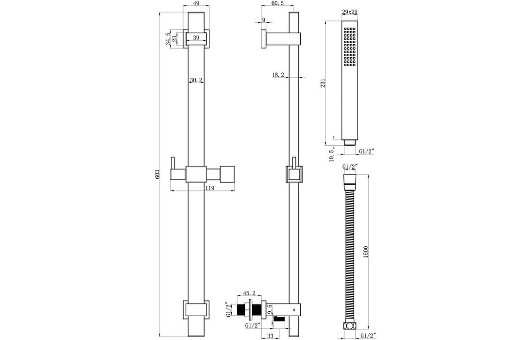 Hans Brassware Co. - Elusive Shower Pack Three - Triple Control Two Outlet Shower Valve Kit Square - w/Riser & Overhead Kit