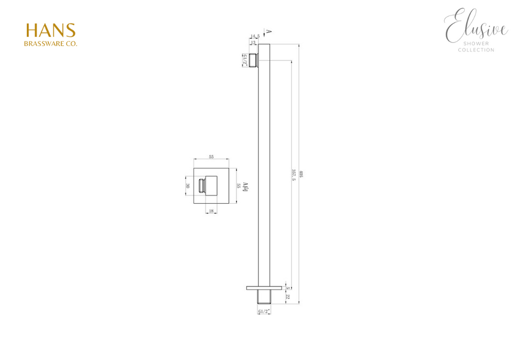 Hans Brassware Co. - Elusive Shower Pack Three - Triple Control Two Outlet Shower Valve Kit Square - w/Riser & Overhead Kit