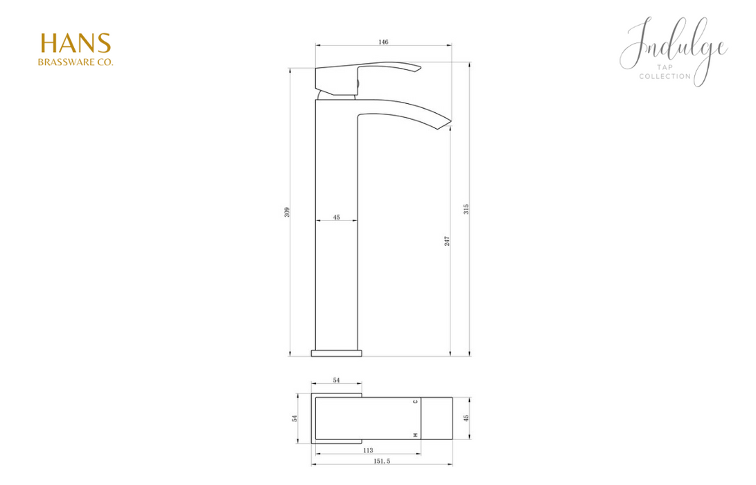 Hans Brassware Co. - Endulge - Mono Tall Basin Bathroom Tap - Chrome