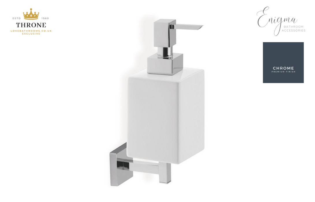 Throne - Enigma - Wall Mounted Soap Dispenser - Chrome & White Bathroom Accessory