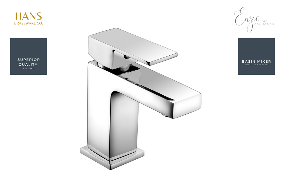 Hans Brassware Co. - Enzo - Basin Mixer Bathroom Tap & Click Clack Waste - Chrome