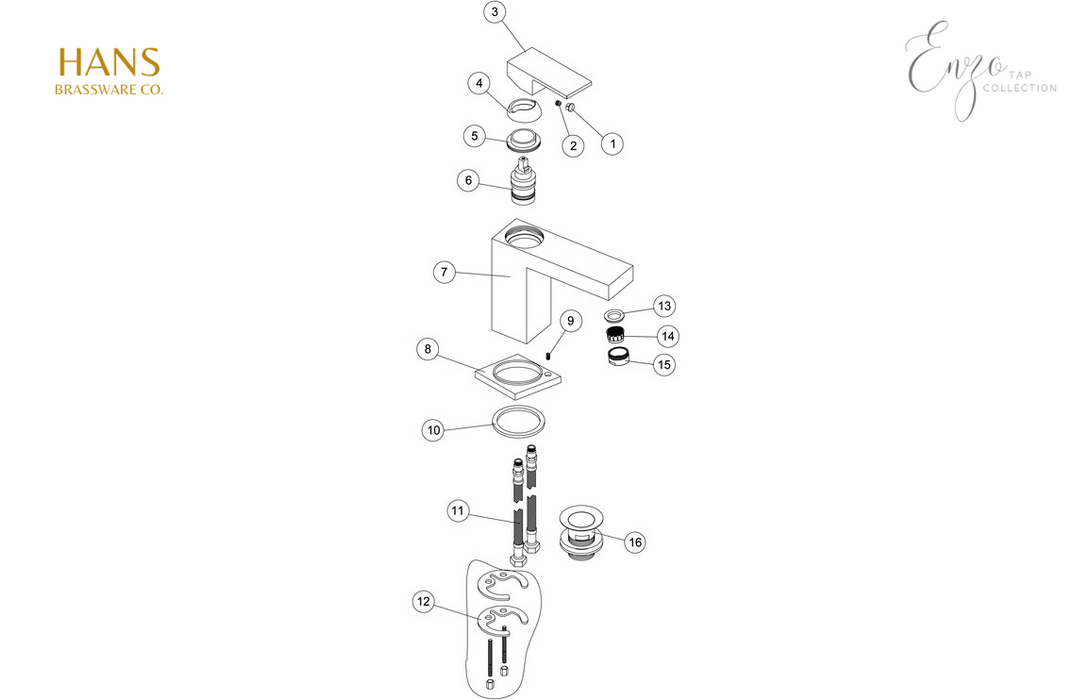 Hans Brassware Co. - Enzo - Basin Mixer Bathroom Tap & Click Clack Waste - Chrome