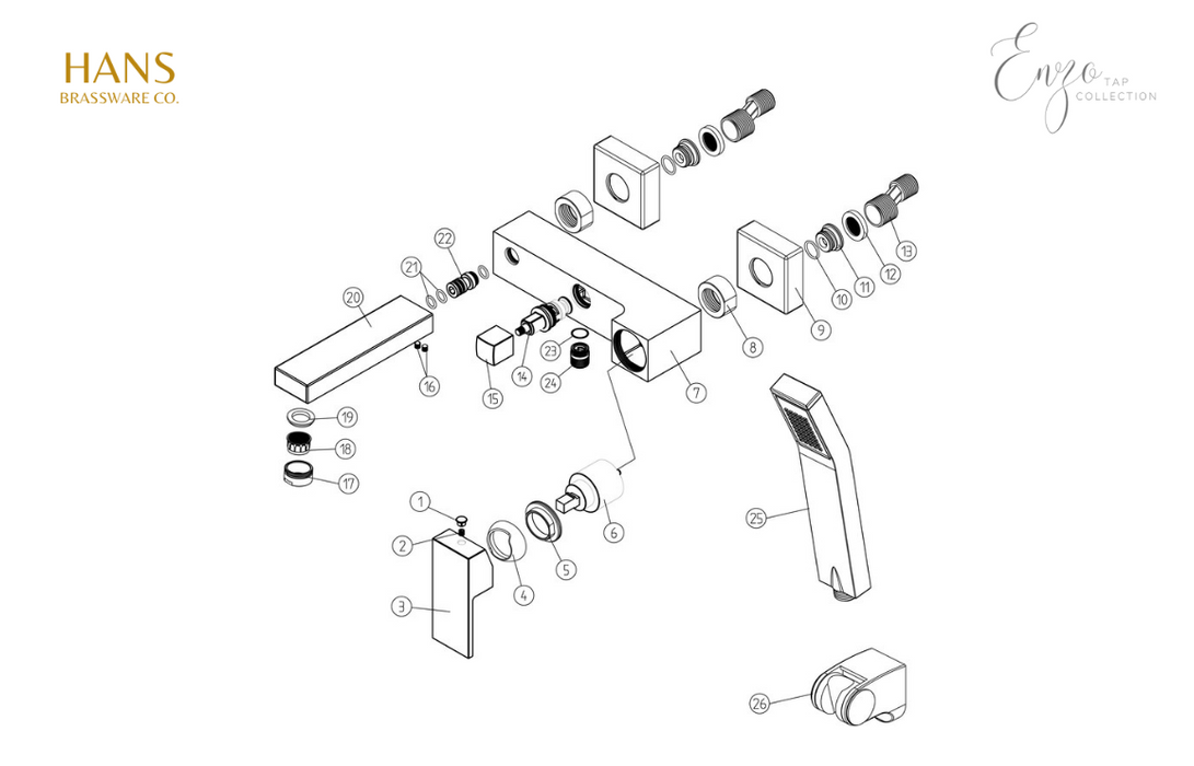 Hans Brassware Co. - Enzo - Wall Mounted Basin Mixer Bathrom Tap